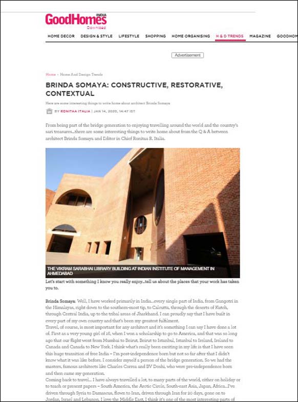 Brinda Somaya : Constructive, Restorative, contextual, Good Homes India